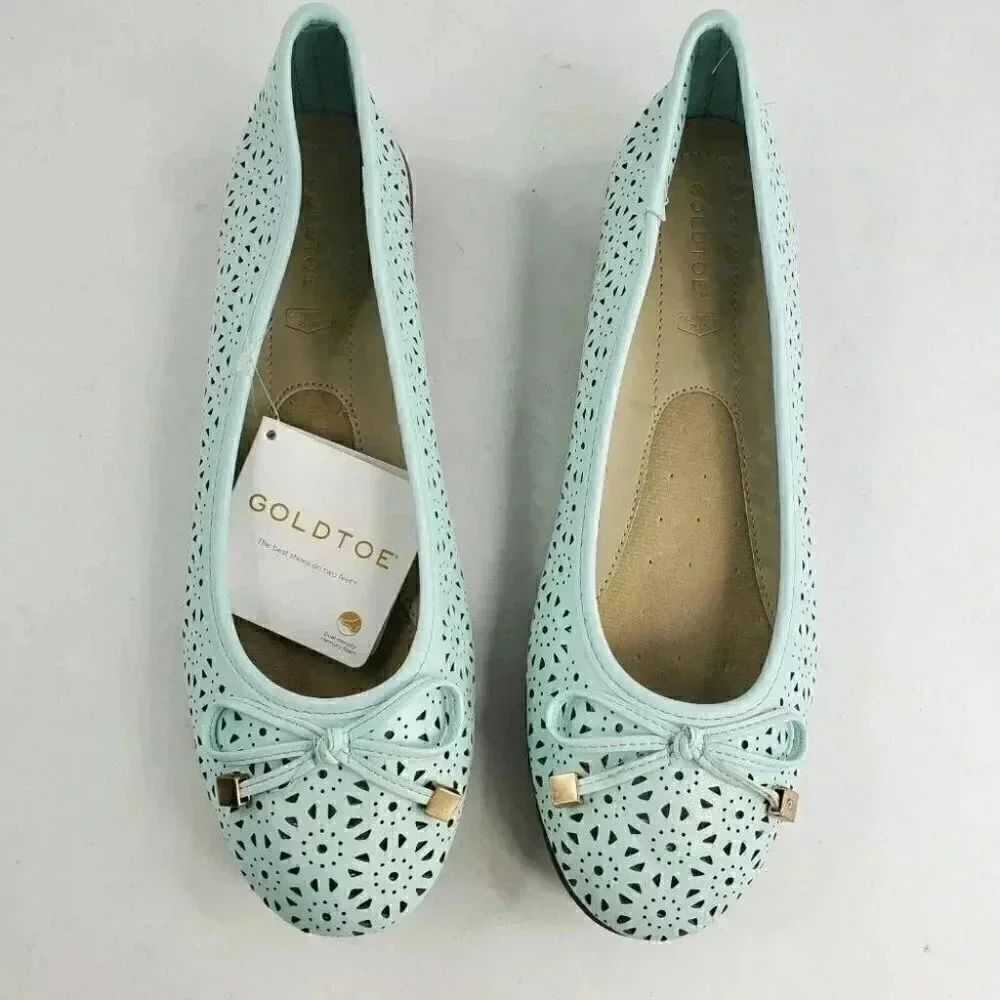 Goldtoe Comfort Plus Memory Foam Slip On Women's Bow Tie Flats Pumps New 7.5/9